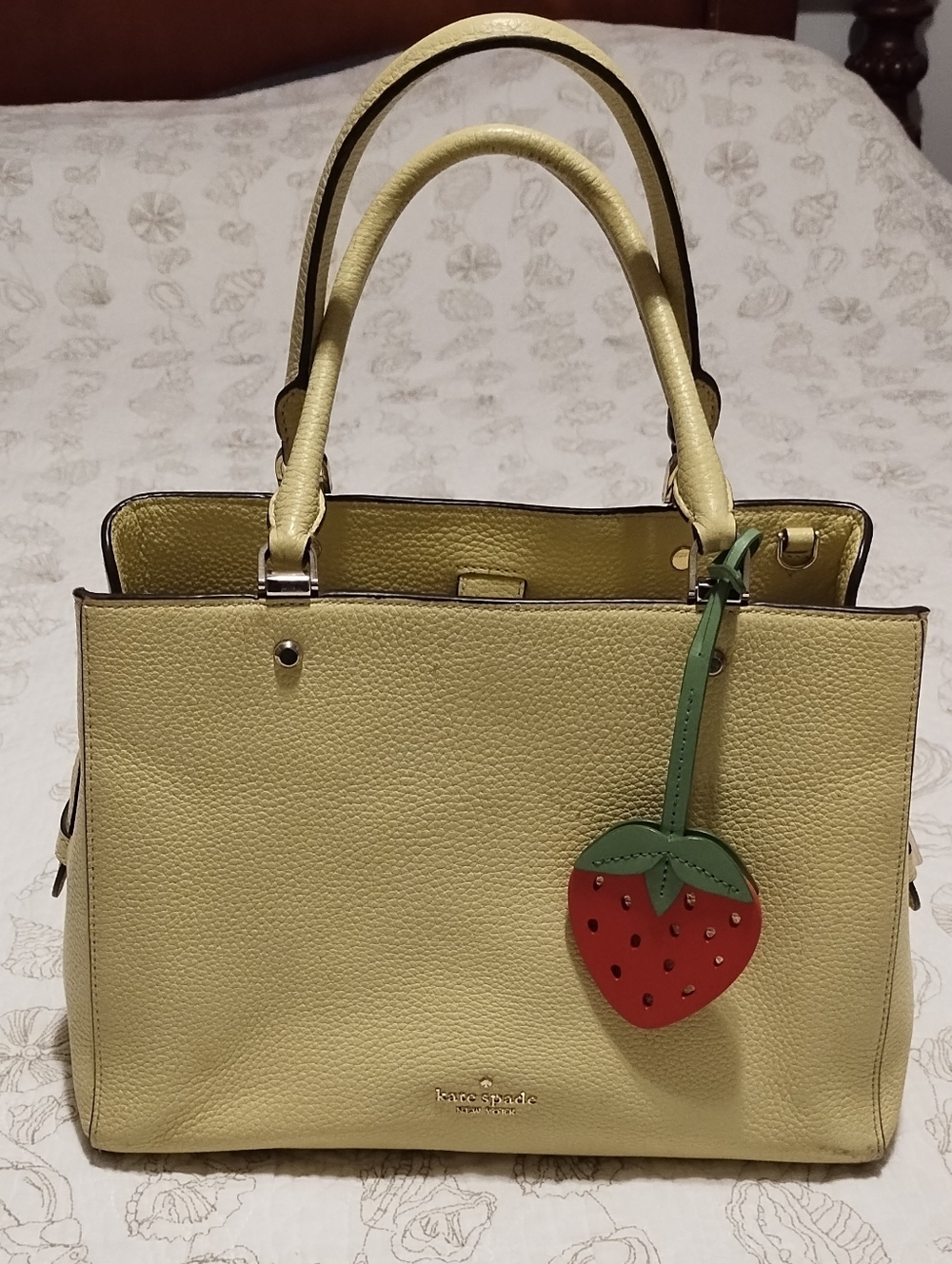 Kate Spade Lemon Yellow Satchel With Strawberry Charm